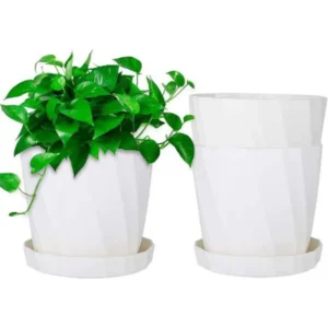 3 Pcs Plastic Plant Pots with Pallet/Trays, 5 Inchi White Flower Pots